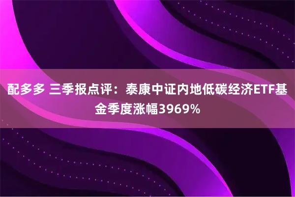 配多多 三季报点评：泰康中证内地低碳经济ETF基金季度涨幅3969%